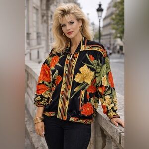 Vintage 1980s GDT Floral Zip Jacket | Shoulder Pads | Fully Lined